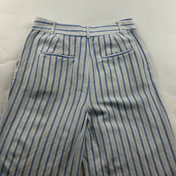 PETITE Loft Blue Striped Linen Blend Wide Leg Summer Trouser 6P - Picture 8 of 8